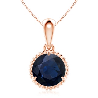 9mm A Rope-Framed Claw-Set Blue Sapphire Solitaire Pendant in Rose Gold