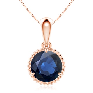 9mm AA Rope-Framed Claw-Set Blue Sapphire Solitaire Pendant in Rose Gold
