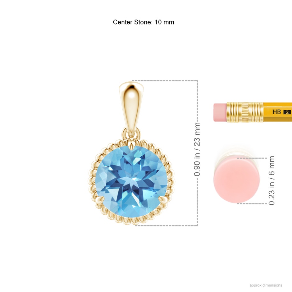 10mm A Rope-Framed Claw-Set Swiss Blue Topaz Solitaire Pendant in Yellow Gold ruler