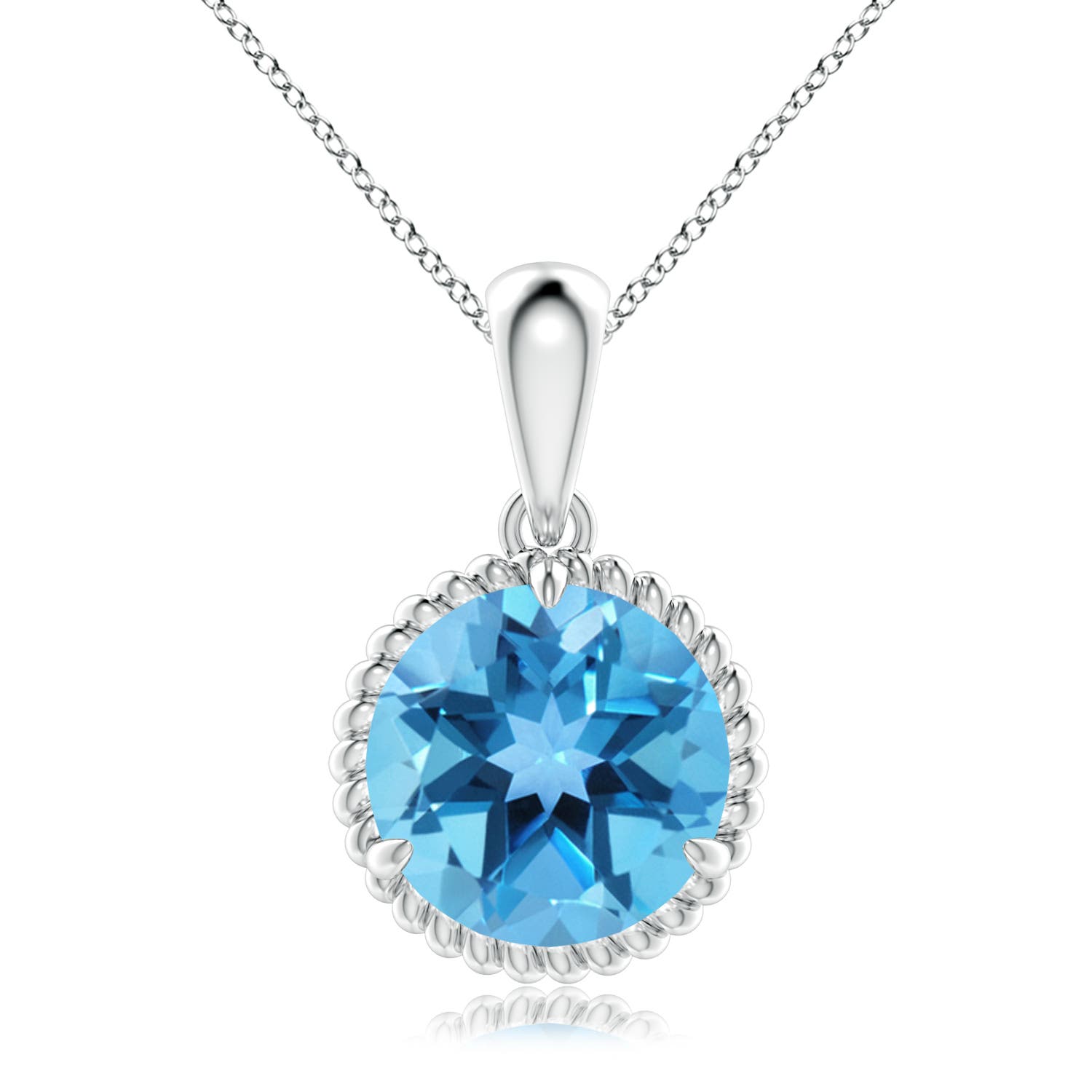 10mm AA Rope-Framed Claw-Set Swiss Blue Topaz Solitaire Pendant in P950 Platinum