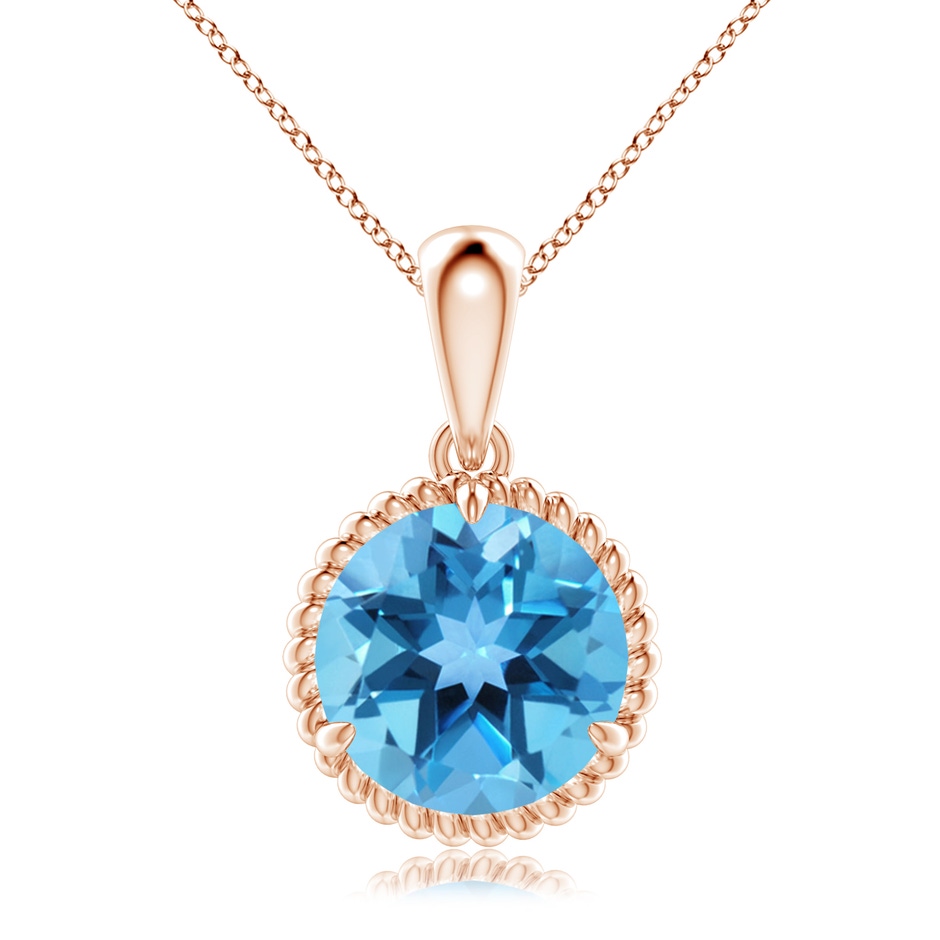 10mm AA Rope-Framed Claw-Set Swiss Blue Topaz Solitaire Pendant in Rose Gold 