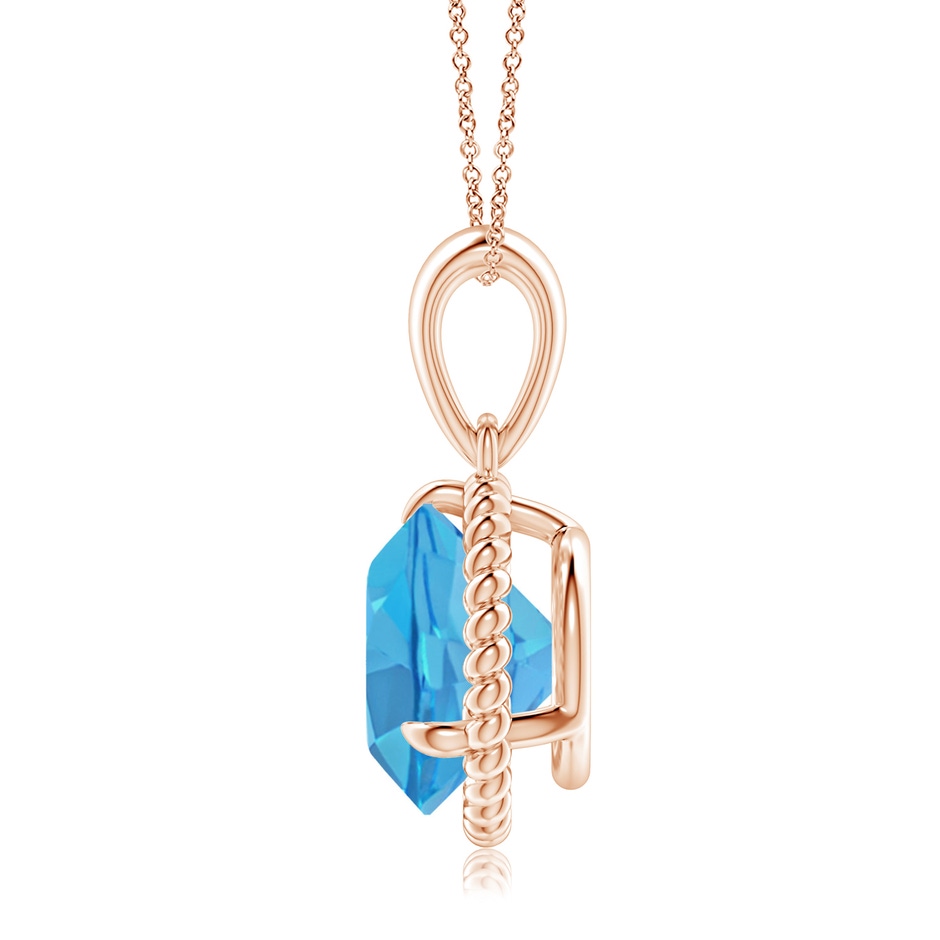 10mm AA Rope-Framed Claw-Set Swiss Blue Topaz Solitaire Pendant in Rose Gold side 199
