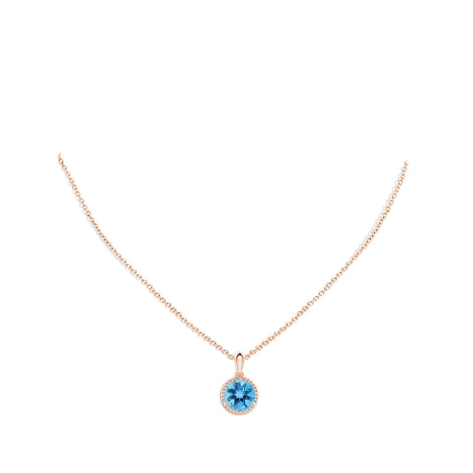 10mm AA Rope-Framed Claw-Set Swiss Blue Topaz Solitaire Pendant in Rose Gold pen