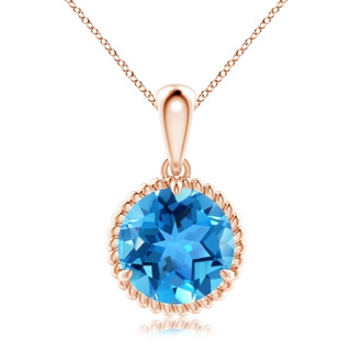 10mm AAA Rope-Framed Claw-Set Swiss Blue Topaz Solitaire Pendant in Rose Gold