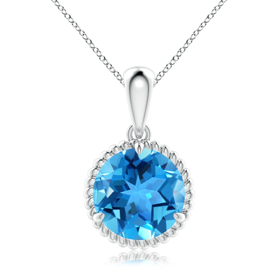 10mm AAA Rope-Framed Claw-Set Swiss Blue Topaz Solitaire Pendant in White Gold 