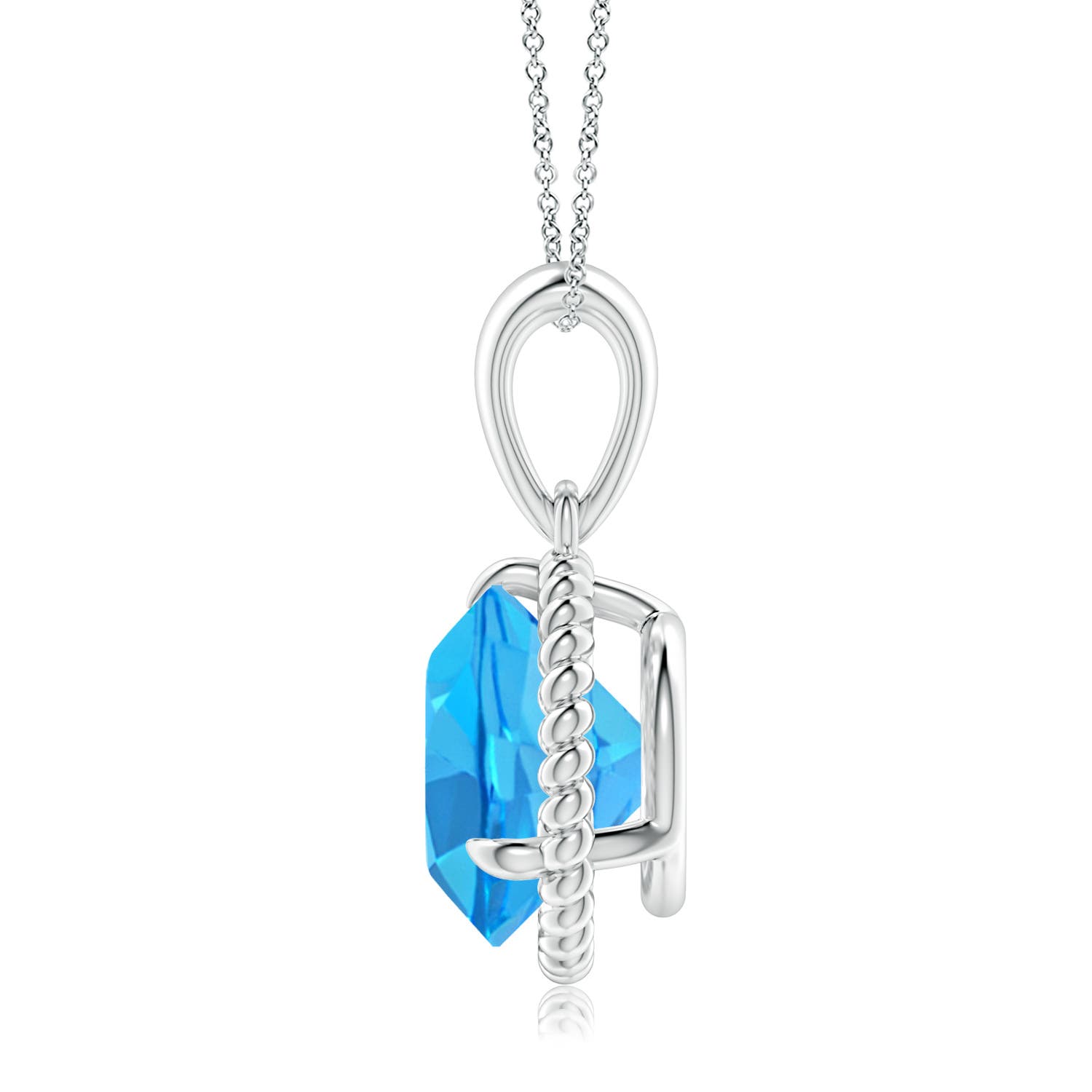 10mm AAA Rope-Framed Claw-Set Swiss Blue Topaz Solitaire Pendant in White Gold