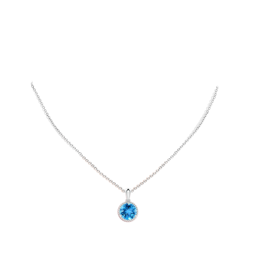 10mm AAA Rope-Framed Claw-Set Swiss Blue Topaz Solitaire Pendant in White Gold Body-Neck