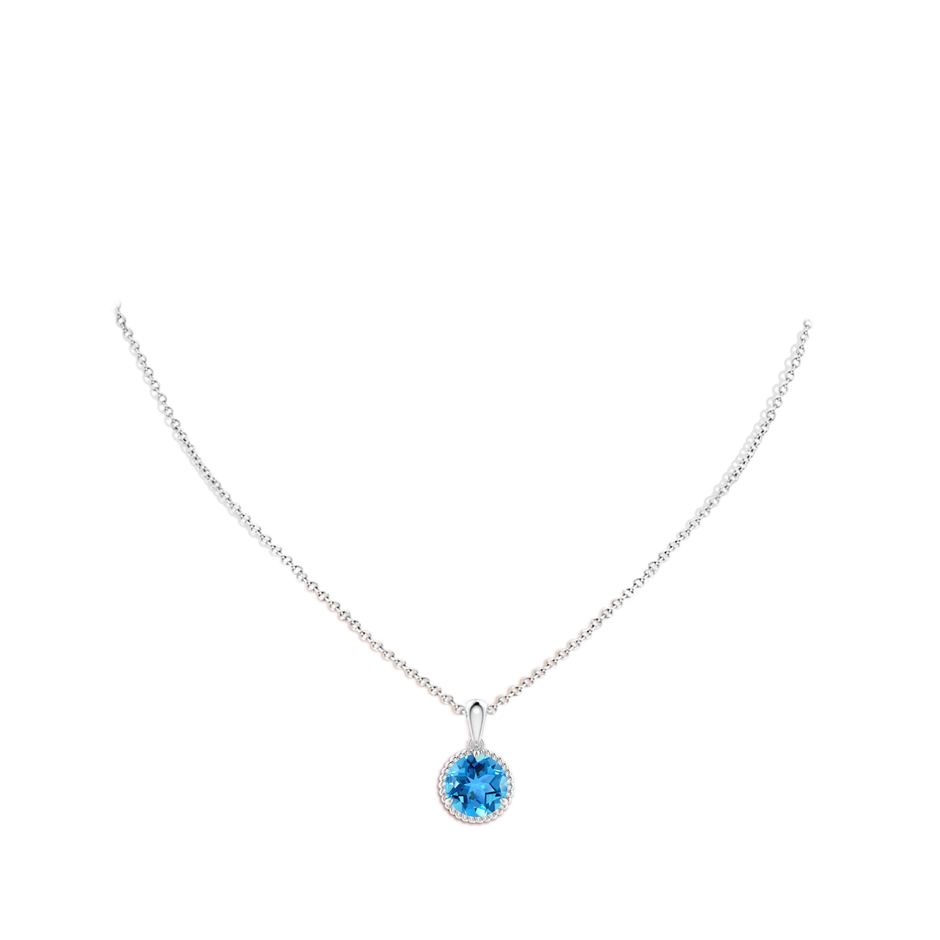 10mm AAA Rope-Framed Claw-Set Swiss Blue Topaz Solitaire Pendant in White Gold pen