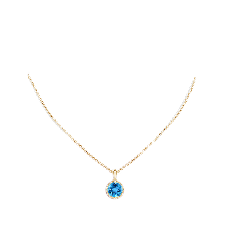 10mm AAA Rope-Framed Claw-Set Swiss Blue Topaz Solitaire Pendant in Yellow Gold pen