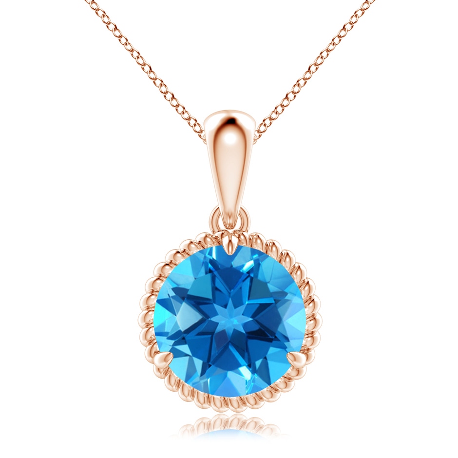 10mm AAAA Rope-Framed Claw-Set Swiss Blue Topaz Solitaire Pendant in 18K Rose Gold 