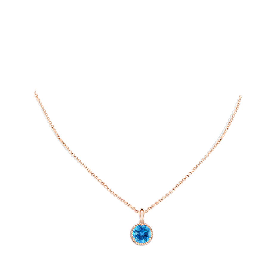 10mm AAAA Rope-Framed Claw-Set Swiss Blue Topaz Solitaire Pendant in 18K Rose Gold pen
