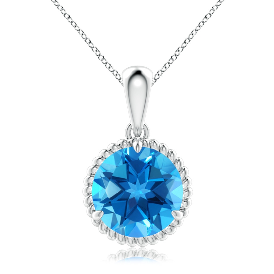 10mm AAAA Rope-Framed Claw-Set Swiss Blue Topaz Solitaire Pendant in White Gold 