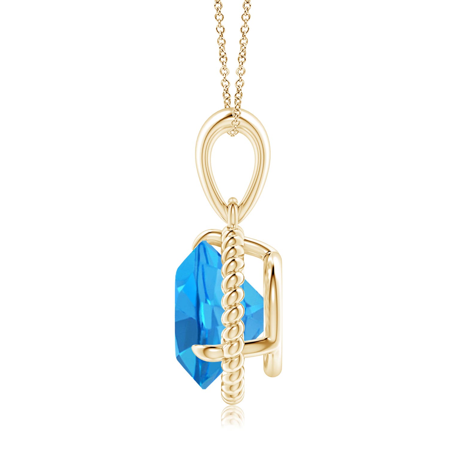 10mm AAAA Rope-Framed Claw-Set Swiss Blue Topaz Solitaire Pendant in Yellow Gold