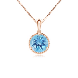 7mm A Rope-Framed Claw-Set Swiss Blue Topaz Solitaire Pendant in 9K Rose Gold