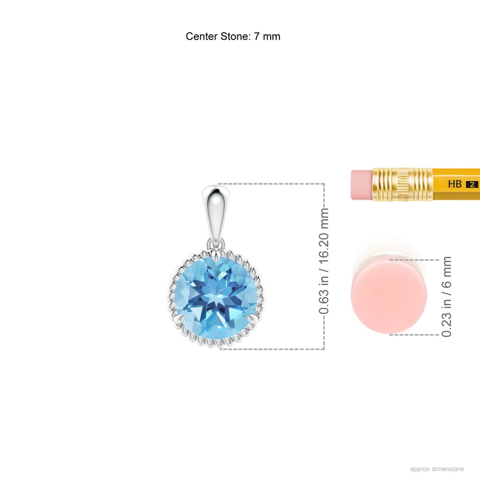 7mm A Rope-Framed Claw-Set Swiss Blue Topaz Solitaire Pendant in P950 Platinum ruler