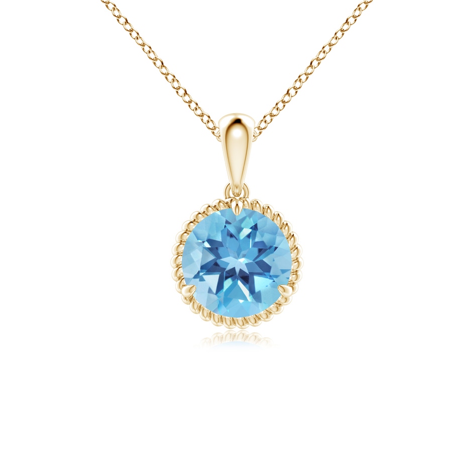 7mm A Rope-Framed Claw-Set Swiss Blue Topaz Solitaire Pendant in Yellow Gold 