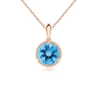 7mm AA Rope-Framed Claw-Set Swiss Blue Topaz Solitaire Pendant in 9K Rose Gold
