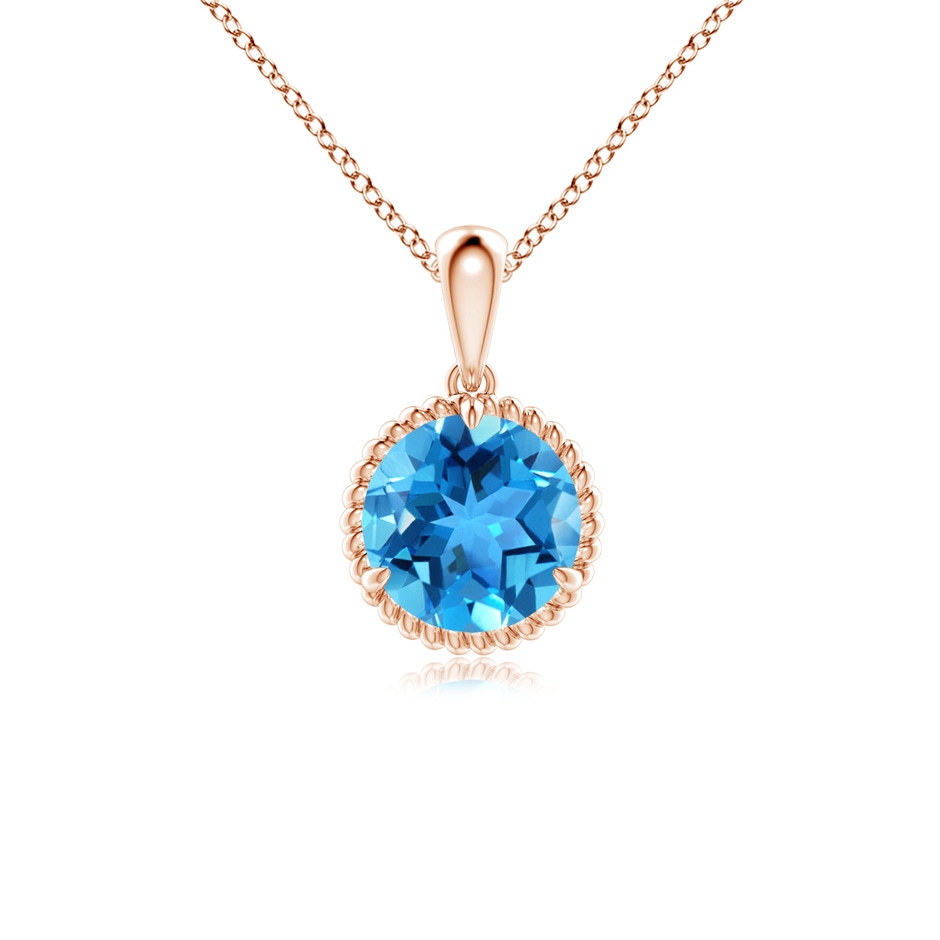 7mm AAA Rope-Framed Claw-Set Swiss Blue Topaz Solitaire Pendant in Rose Gold 