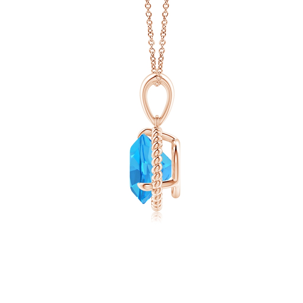 7mm AAA Rope-Framed Claw-Set Swiss Blue Topaz Solitaire Pendant in Rose Gold Side-1