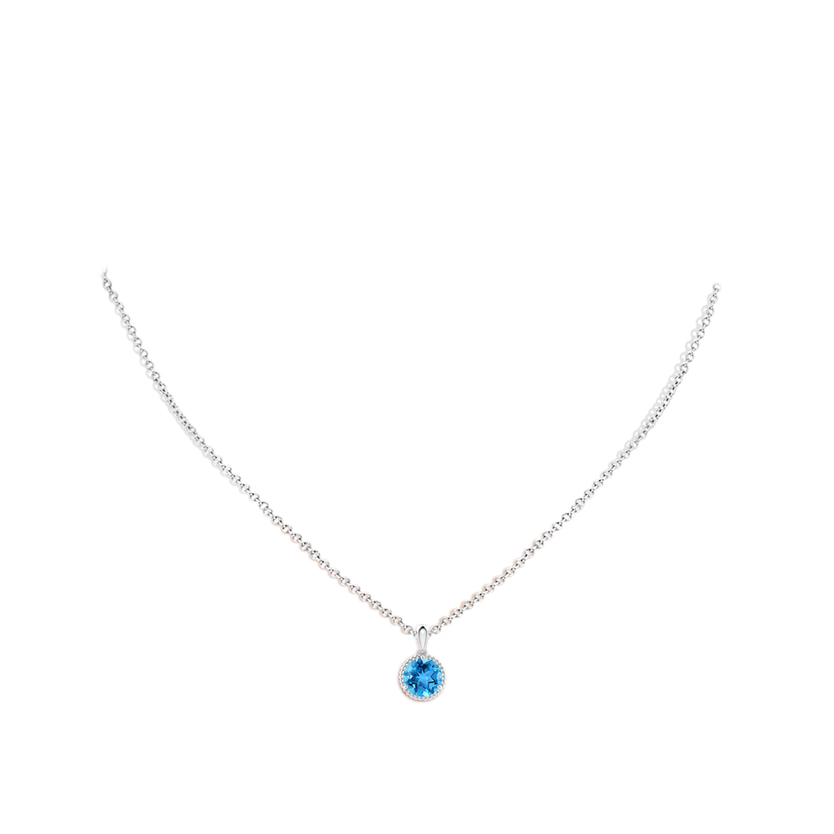 7mm AAA Rope-Framed Claw-Set Swiss Blue Topaz Solitaire Pendant in White Gold pen