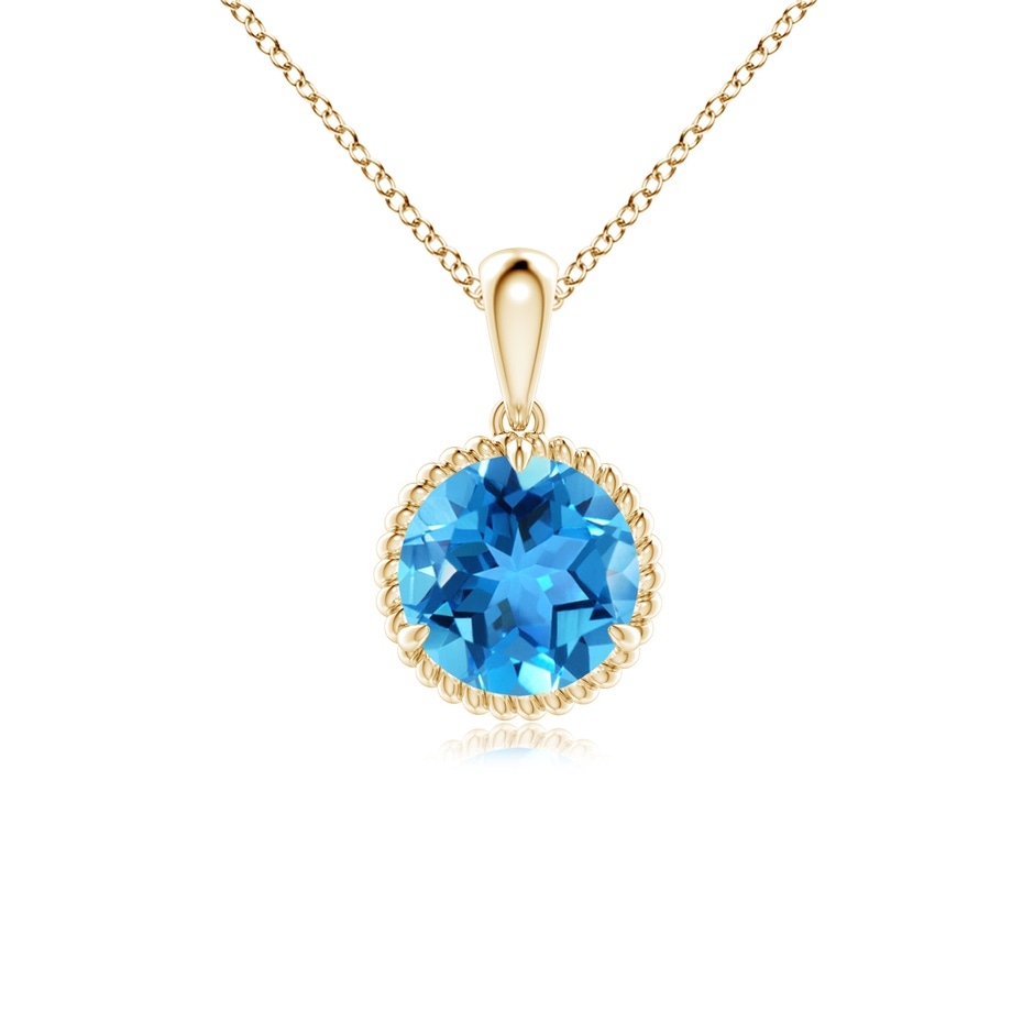7mm AAA Rope-Framed Claw-Set Swiss Blue Topaz Solitaire Pendant in Yellow Gold 