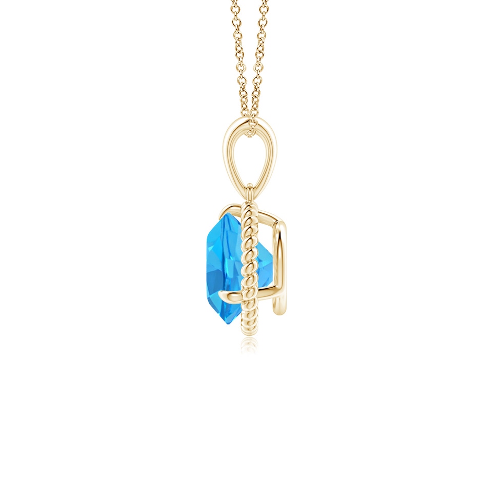 7mm AAA Rope-Framed Claw-Set Swiss Blue Topaz Solitaire Pendant in Yellow Gold side 199