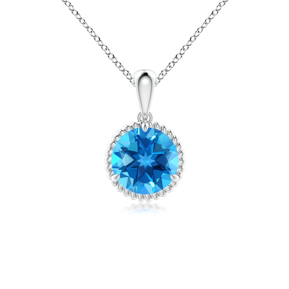 7mm AAAA Rope-Framed Claw-Set Swiss Blue Topaz Solitaire Pendant in P950 Platinum 