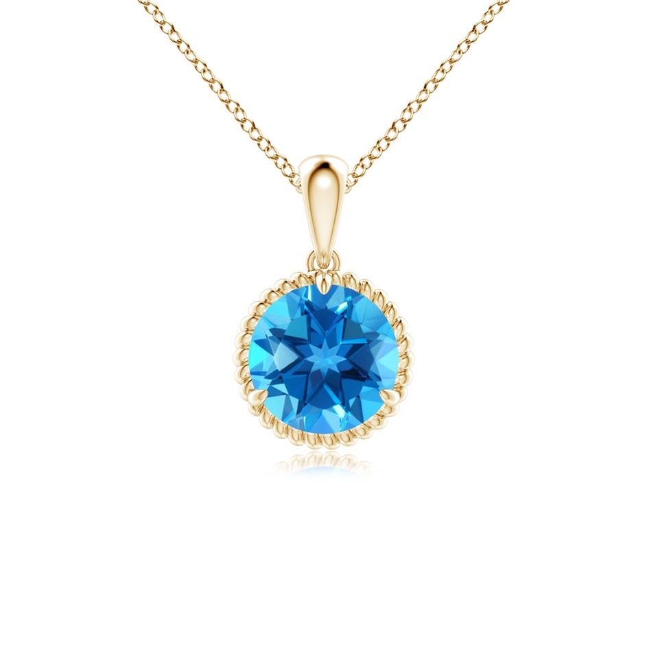 7mm AAAA Rope-Framed Claw-Set Swiss Blue Topaz Solitaire Pendant in Yellow Gold 