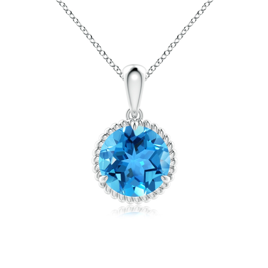 8mm AAA Rope-Framed Claw-Set Swiss Blue Topaz Solitaire Pendant in White Gold 