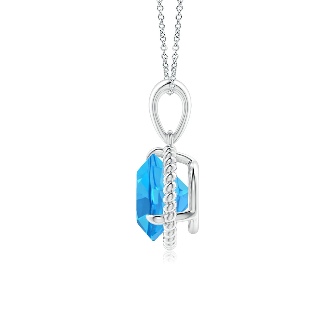 8mm AAA Rope-Framed Claw-Set Swiss Blue Topaz Solitaire Pendant in White Gold - side 2