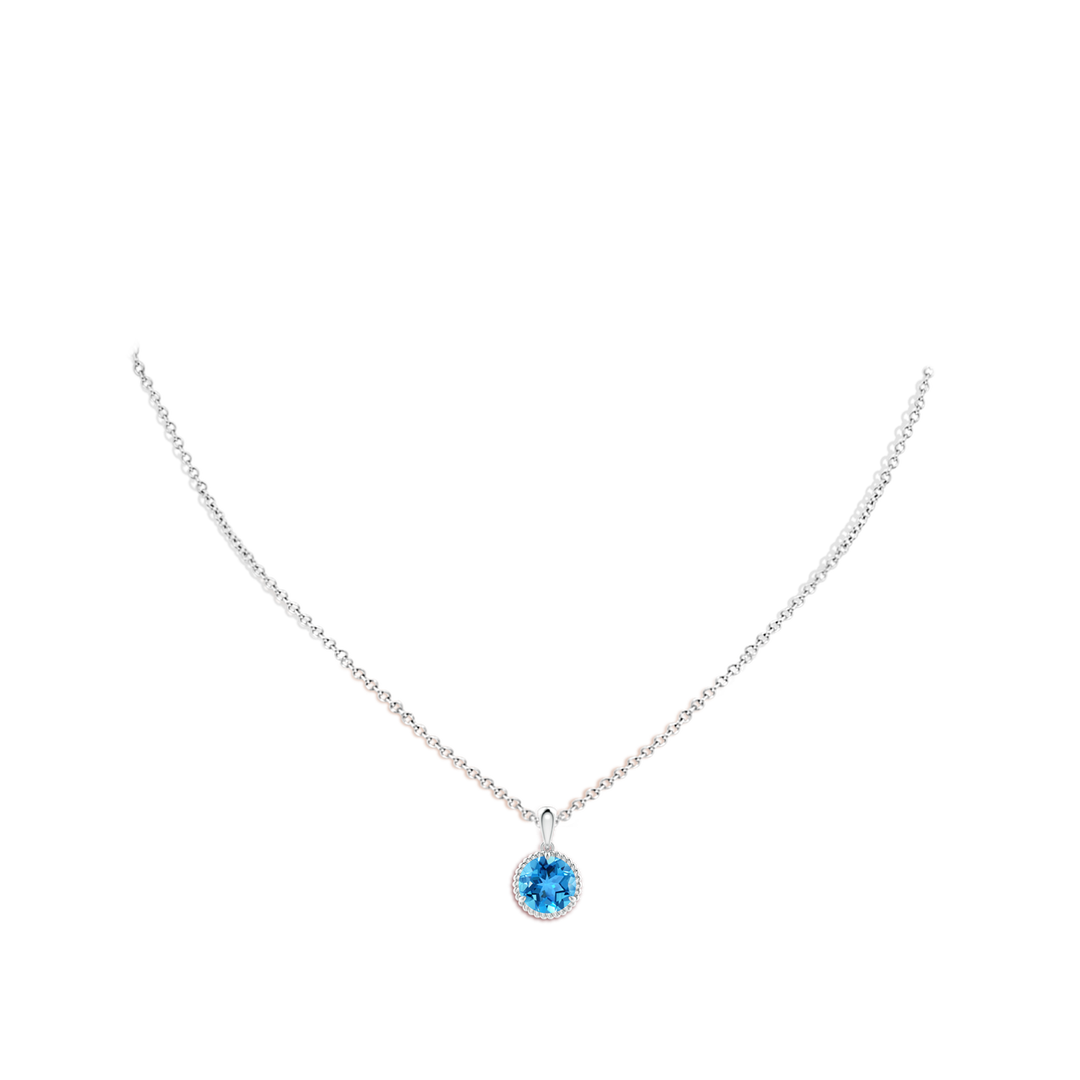 8mm AAA Rope-Framed Claw-Set Swiss Blue Topaz Solitaire Pendant in White Gold - body_neck