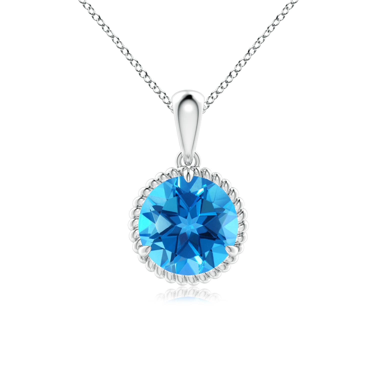 8mm AAAA Rope-Framed Claw-Set Swiss Blue Topaz Solitaire Pendant in P950 Platinum