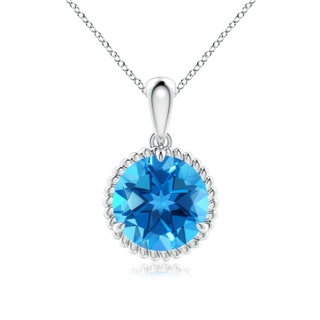 9mm AAAA Rope-Framed Claw-Set Swiss Blue Topaz Solitaire Pendant in White Gold