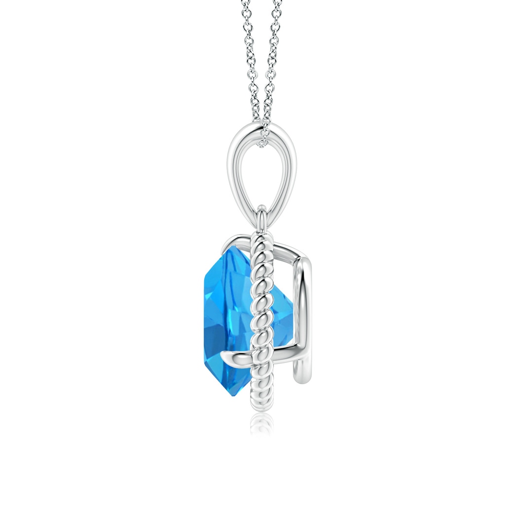 9mm AAAA Rope-Framed Claw-Set Swiss Blue Topaz Solitaire Pendant in White Gold Back