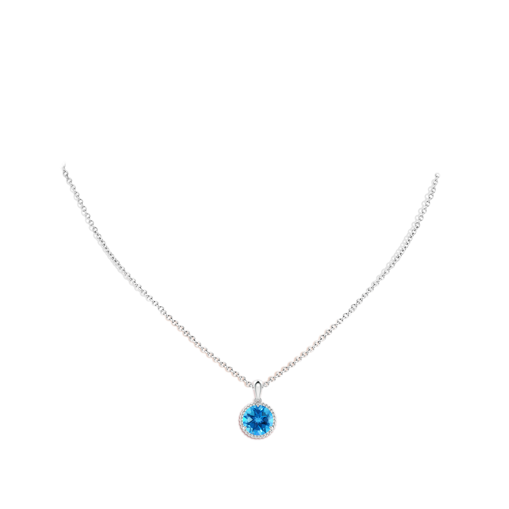9mm AAAA Rope-Framed Claw-Set Swiss Blue Topaz Solitaire Pendant in White Gold Body-Neck