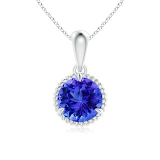 7mm AAA Rope-Framed Claw-Set Tanzanite Solitaire Pendant in White Gold