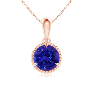 7mm AAAA Rope-Framed Claw-Set Tanzanite Solitaire Pendant in Rose Gold