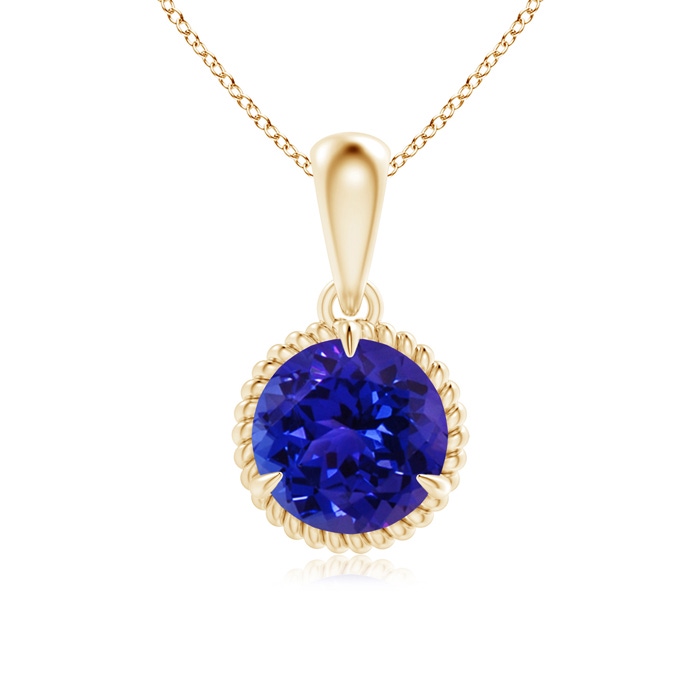 7mm AAAA Rope-Framed Claw-Set Tanzanite Solitaire Pendant in Yellow Gold