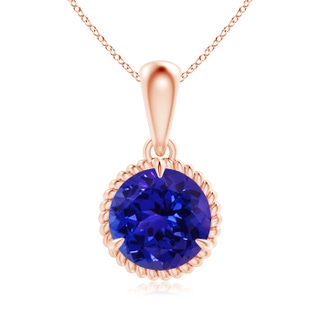 8mm AAAA Rope-Framed Claw-Set Tanzanite Solitaire Pendant in Rose Gold