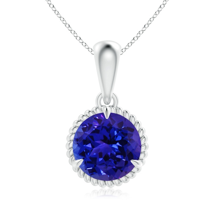 8mm AAAA Rope-Framed Claw-Set Tanzanite Solitaire Pendant in White Gold 