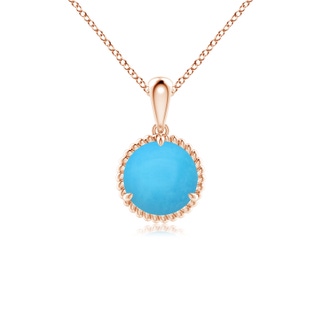 7mm AAA Rope-Framed Claw-Set Turquoise Solitaire Pendant in Rose Gold