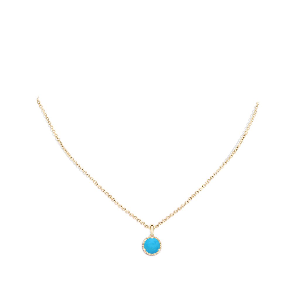 8mm AAAA Rope-Framed Claw-Set Turquoise Solitaire Pendant in Yellow Gold Body-Neck