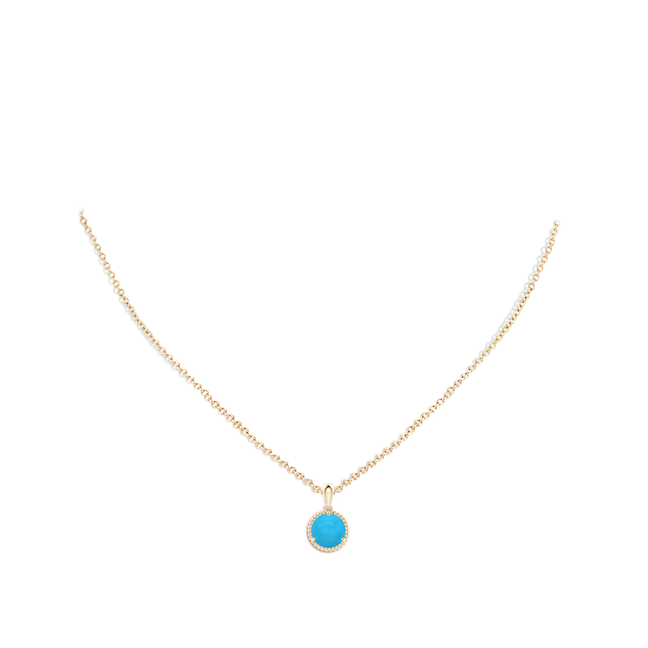 8mm AAAA Rope-Framed Claw-Set Turquoise Solitaire Pendant in Yellow Gold body-neck