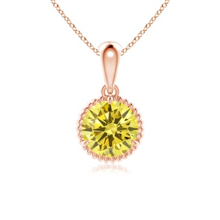 5.1mm AAAA Rope-Framed Claw-Set Fancy Intense Yellow Diamond Solitaire Pendant in 9K Rose Gold