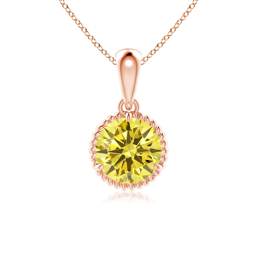 5.1mm AAAA Rope-Framed Claw-Set Fancy Intense Yellow Diamond Solitaire Pendant in Rose Gold