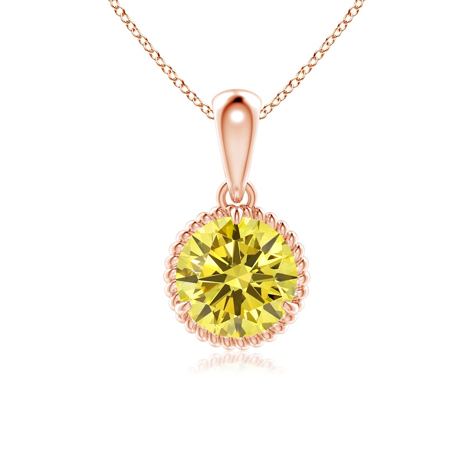 5.1mm AAAA Rope-Framed Claw-Set Fancy Intense Yellow Diamond Solitaire Pendant in Rose Gold 