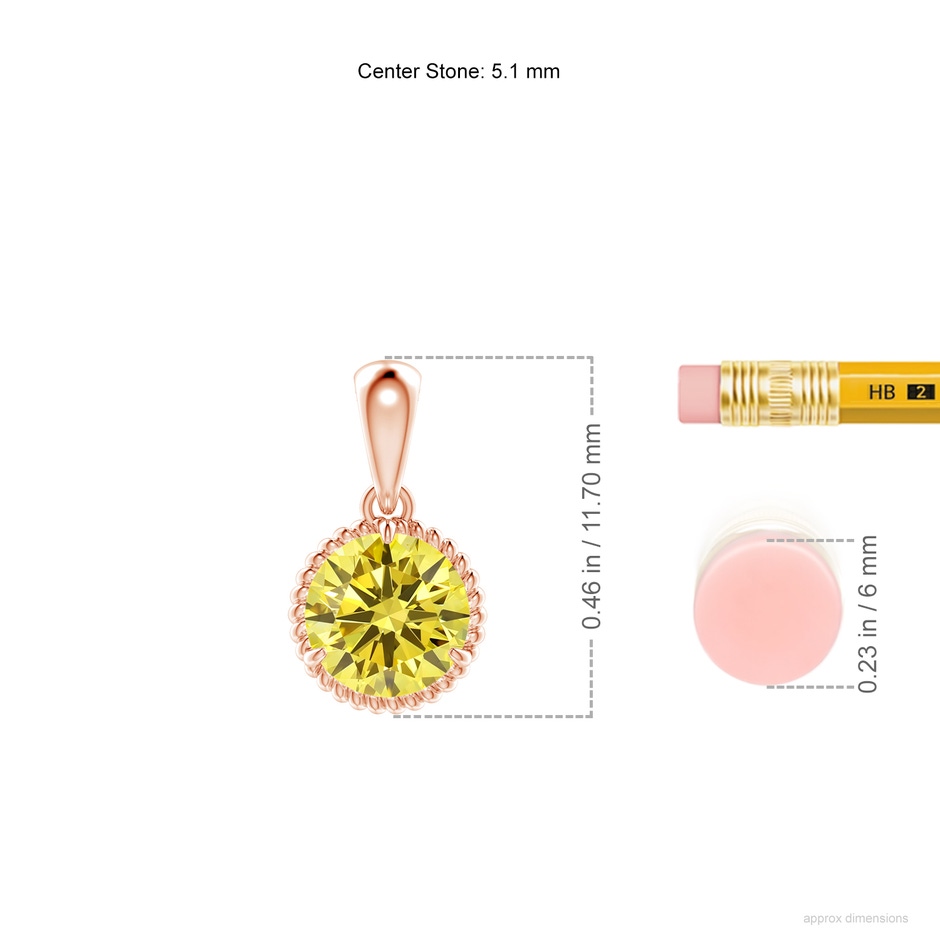 5.1mm AAAA Rope-Framed Claw-Set Fancy Intense Yellow Diamond Solitaire Pendant in Rose Gold ruler