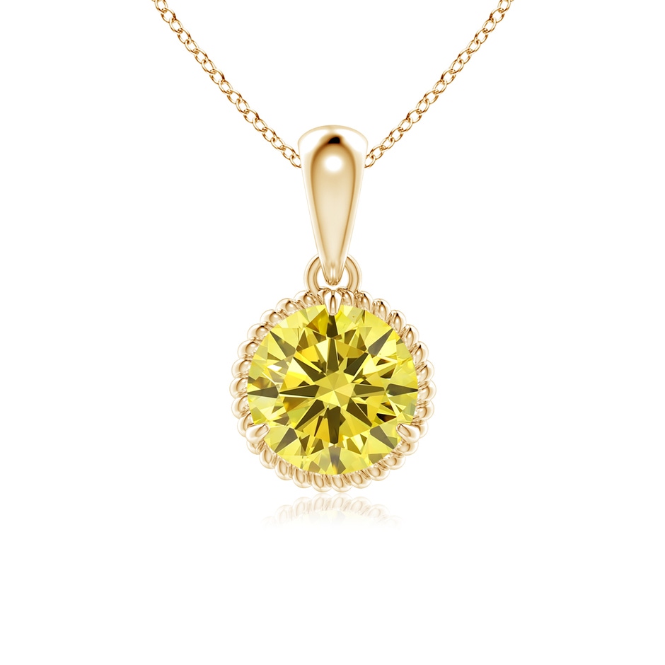 5.1mm AAAA Rope-Framed Claw-Set Fancy Intense Yellow Diamond Solitaire Pendant in Yellow Gold 