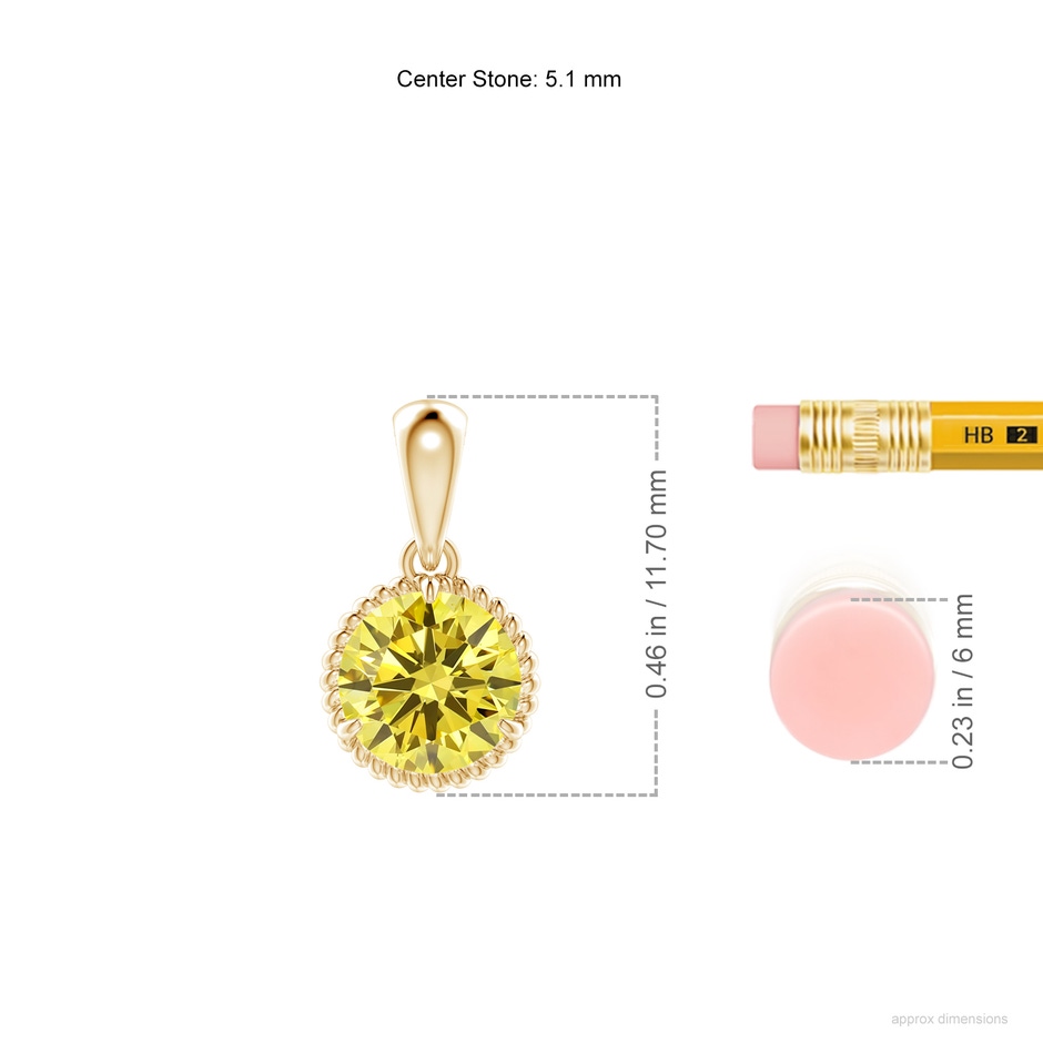 5.1mm AAAA Rope-Framed Claw-Set Fancy Intense Yellow Diamond Solitaire Pendant in Yellow Gold ruler