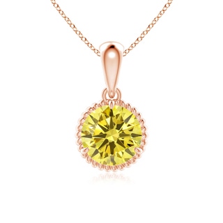 6.4mm AAAA Rope-Framed Claw-Set Fancy Intense Yellow Diamond Solitaire Pendant in Rose Gold